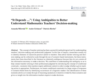 Article published in Canadian Journal of Science, Mathematics